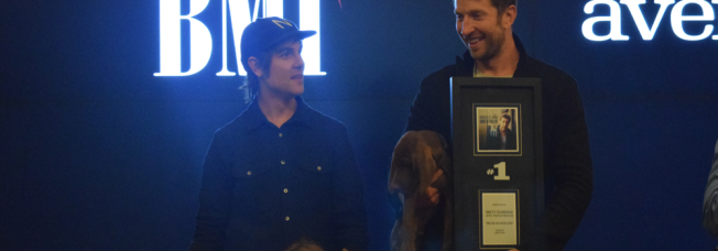 Brett Eldredge Celebrates No. 1 Party for “Drunk on Your Love” With Family, Friends & Edgar [the Puppy]